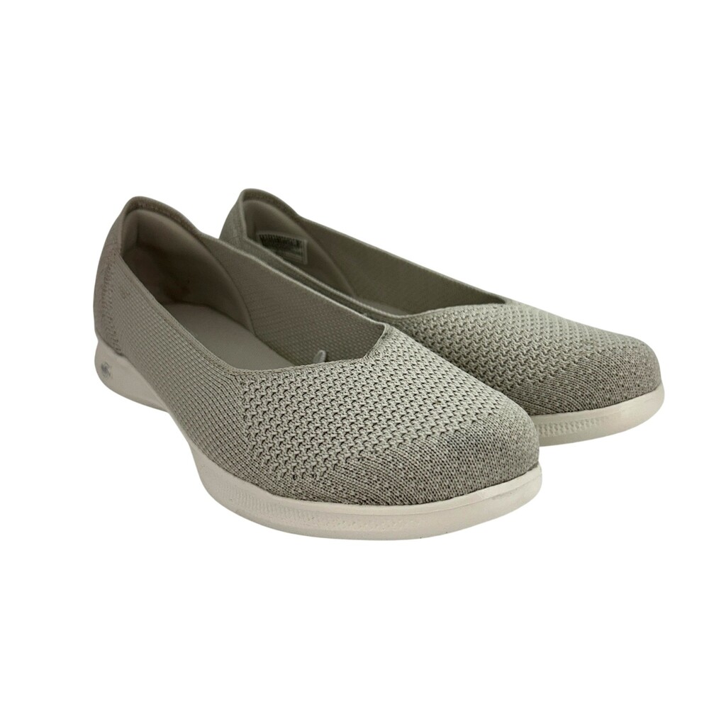 Skechers GO STEP LITE Blue Star Shoes Womens Size 8.5 Beige Ballet Flat Slip On